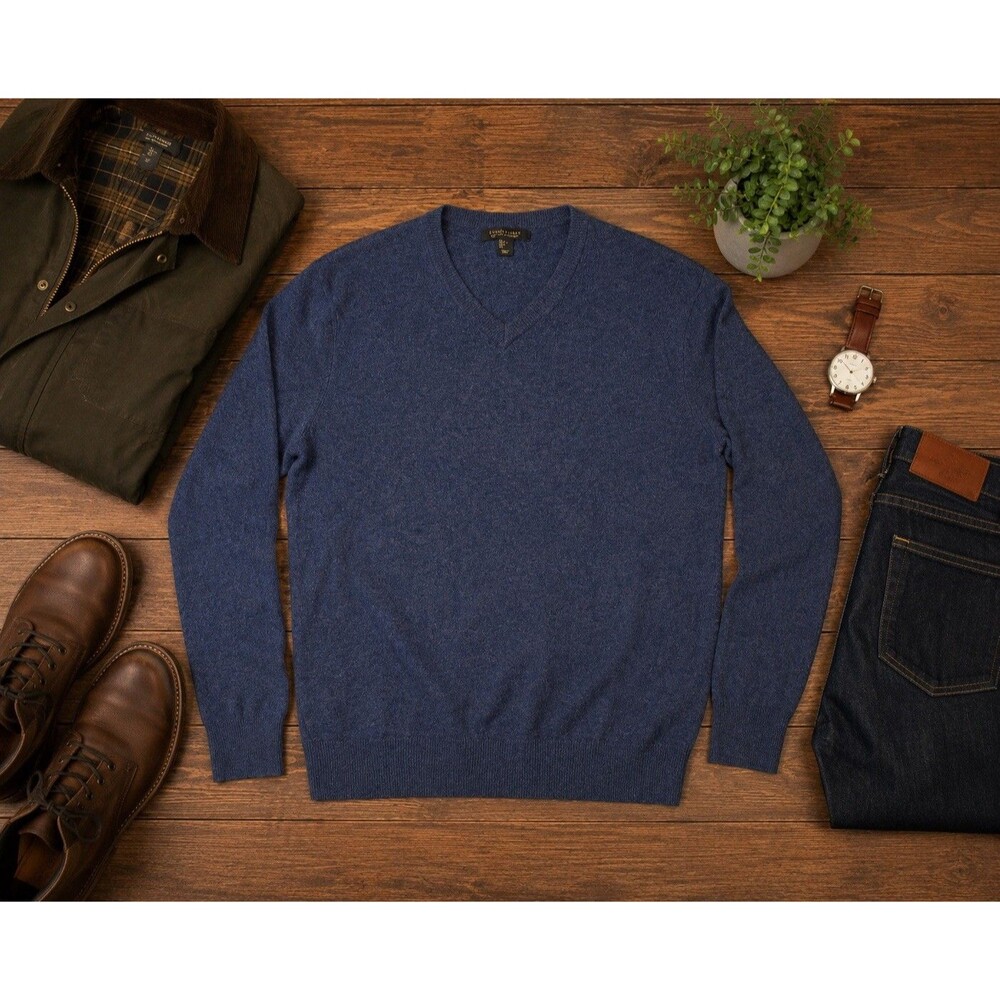 Ethan Pierce 100% Cashmere dark Blue Men V-Neck Sweater Large Soft